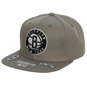 Mitchell & Ness Front Face Snapback Brooklyn Nets Hat Grey 737246