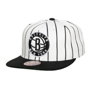 Mitchell & Ness Retro Pinstripe Snapback Brooklyn Nets Hat White with black stripes 737149