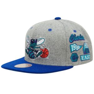 Mitchell & Ness Melton Patch Snapback HWC Charlotte Hornets Hat Grey 739989