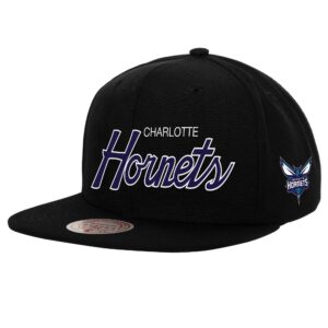 Mitchell & Ness Team Script 2.0 Snapback Charlotte Hornets Hat Black 738146