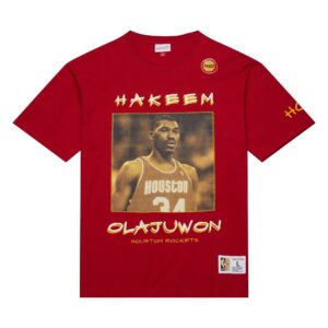 Mitchell & Ness Heavyweight Premium Player Vintage Logo Houston Rockets Hakeem Olajuwon T-Shirt Red 749467