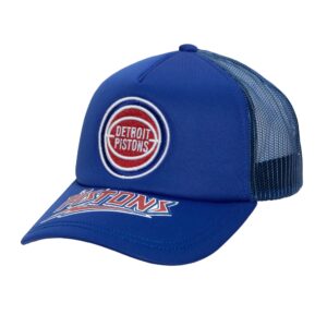 Mitchell & Ness Puff The Magic Trucker Snapback HWC Detroit Pistons Hat Blue 743696