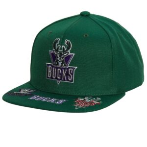 Mitchell & Ness Front Face Snapback HWC Milwaukee Bucks Hat Green 755449