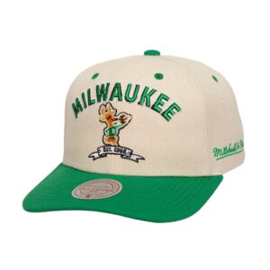 Mitchell & Ness Legacy Defined Pro Snapback HWC Milwaukee Bucks Hat Beige 756778