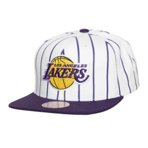 Mitchell & Ness Retro Pinstripe Snapback Los Angeles Lakers Hat White 751342