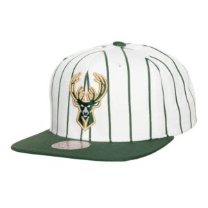 Mitchell & Ness Retro Pinstripe Snapback Milwaukee Bucks Hat Grey 755769