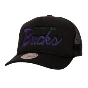 Mitchell & Ness Script Trucker HWC Milwaukee Bucks Hat Black 756756