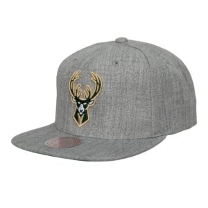 Mitchell & Ness Team Heather 2.0 Snapback Milwaukee Bucks Hat Grey 756278