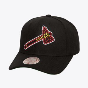 Mitchell & Ness Black Atlanta Braves Neon Logo Pro Crown Snapback Hat Silver 772158