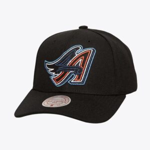 Baseball Cap Mitchell & Ness Black Los Angeles Angels Cooperstown Collection Neon Logo Pro Crown Snapback Hat Grey 772116