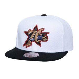 Mitchell & Ness Logo Shine Snapback HWC Philadelphia 76ers Baseball Cap White 769738