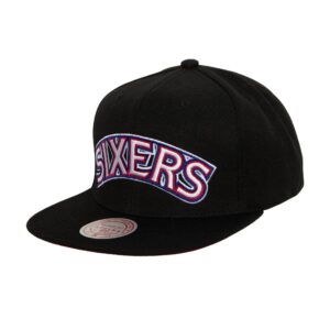 Mitchell & Ness Satin Under Snapback HWC Philadelphia 76ers Baseball Cap Black 770211