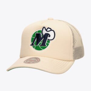 Mitchell & Ness White Dallas Mavericks Hardwood Classics Evergreen Trucker Hat Cream 772069