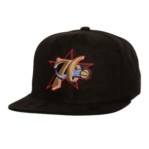 Mitchell & Ness Sweet Suede Snapback HWC Philadelphia 76ers Baseball Cap Black 769880