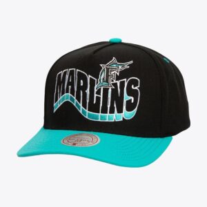 Baseball Cap Mitchell & Ness Black Florida Marlins Cooperstown Collection Wavy Pro Crown Snapback Hat Black 917290