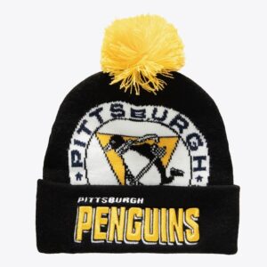 Mitchell & Ness Black Pittsburgh Penguins Punch Out Cuffed Knit Hat with Pom Black 1200113