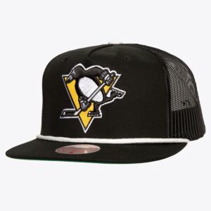 Baseball Cap Mitchell & Ness Black Pittsburgh Penguins Roper Trucker Adjustable Hat Black 1199996