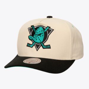 Baseball Cap Mitchell & Ness Cream Anaheim Ducks Vintage Hockey Overspray Pro Crown Snapback Hat Cream 928578