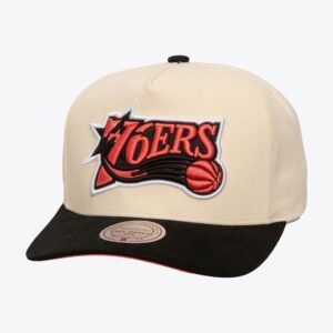 Mitchell & Ness Cream Philadelphia 76ers Hardwood Classics Overspray Pro Crown Snapback Hat Cream 774414