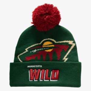 Mitchell & Ness Green Minnesota Wild Punch Out Cuffed Knit Hat with Pom Green 1170275