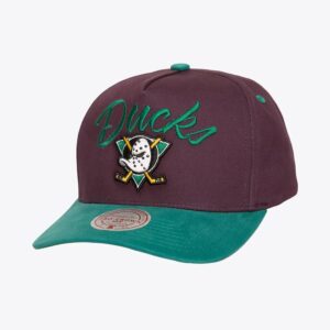 Baseball Cap Mitchell & Ness Purple Anaheim Ducks Vintage Hockey Script Arch Pro Crown Snapback Hat Violet 928574