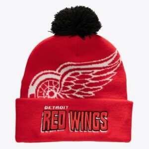 Mitchell & Ness Red Detroit Red Wings Punch Out Cuffed Knit Hat with Pom Blue 1112184