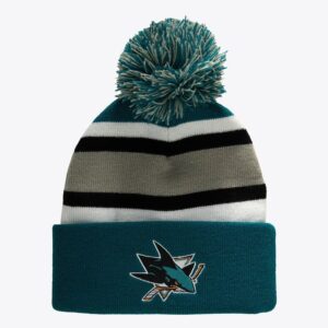 Mitchell & Ness Teal San Jose Sharks Stripe Cuffed Knit Hat with Pom Turquoise 1200119