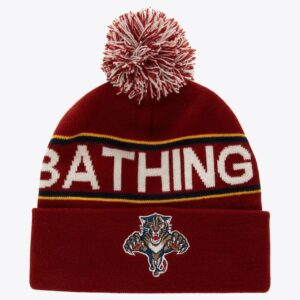 Mitchell & Ness x Bape Red Florida Panthers Cuffed Knit Pom Hat Red 1112187