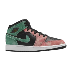 Air Jordan 1 Mid SE GS 'MJ's Playground' Black/Pine Green/Dune Red/Pine Green/Industrial Blue FQ1292 003