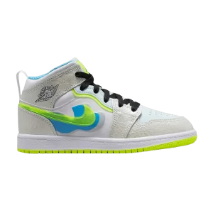 Air Jordan 1 Mid SE PS 'Warped Swoosh' Platinum Tint/Blue Tint/University Blue/Volt DV1320 017