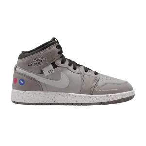 Air Jordan 1 Mid Wings GS 'NYC Subway' Gunsmoke/Matte Silver/Black/Laser Orange/Light Blue FZ1209 001