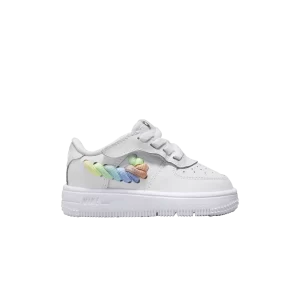 Nike Force 1 Low LV8 EasyOn TD 'Rainbow Lace Swoosh' White/Earth Blush/Vapor Green/Multicolor FN4891 100