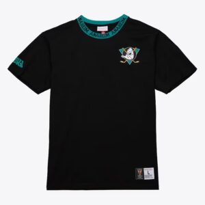 Mitchell & Ness Black Anaheim Ducks Jacquard Ringer Vintage Logo T-Shirt White 1281019