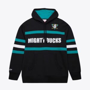 Mitchell & Ness Black Anaheim Ducks Vintage Logo Head Coach Fleece Pullover Hoodie Black 1377200