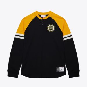 Mitchell & Ness Black Boston Bruins Thermal Henley Top Black 1281067