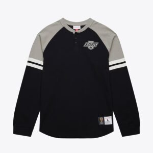 Long Sleeve Mitchell & Ness Black Los Angeles Kings Vintage Logo Thermal Henley Top Black 1376178