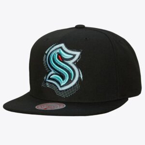 Mitchell & Ness Black Seattle Kraken 7.0 Big Face Snapback Hat Black 1222410