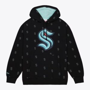 Mitchell & Ness Black Seattle Kraken Allover Print Fleece Pullover Hoodie Black 1377532