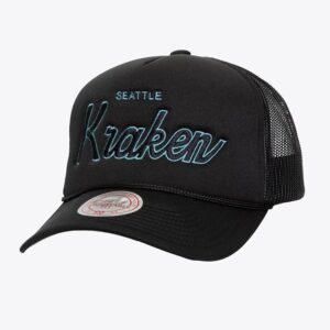 Mitchell & Ness Black Seattle Kraken Script Trucker Adjustable Hat Black 1222426