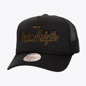 Baseball Cap Mitchell & Ness Black Vegas Golden Knights Script Trucker Adjustable Hat Cream 1259714