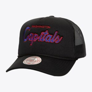 Baseball Cap Mitchell & Ness Black Washington Capitals Vintage Script Trucker Adjustable Hat Violet 1280957