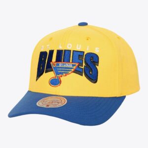 Mitchell & Ness Gold St. Baseball Cap Louis Blues Boom Text Pro Vintage Snapback Hat Yellow 1236693