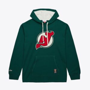 Mitchell & Ness Green New Jersey Devils Vintage Logo Thermal Lightweight Pullover Hoodie Black 1307330