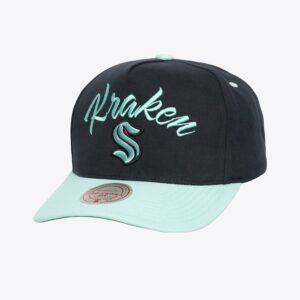 Mitchell & Ness Navy Seattle Kraken Script Arch Pro Pro Crown Snapback Hat Blue 1222443