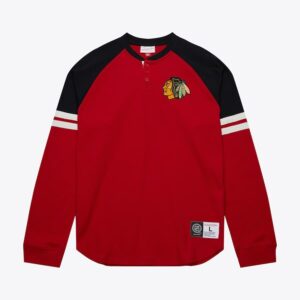 Mitchell & Ness Long Sleeve Red Chicago Blackhawks Thermal Henley Top Black 1327016