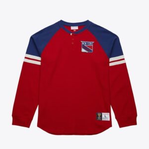 Long Sleeve Mitchell & Ness Red New York Rangers Vintage Logo Thermal Henley Top Red 1376415