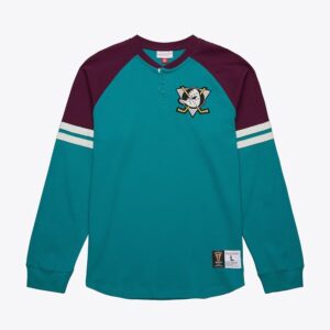 Long Sleeve Mitchell & Ness Teal Anaheim Ducks Vintage Logo Thermal Henley Top Pink 1297047