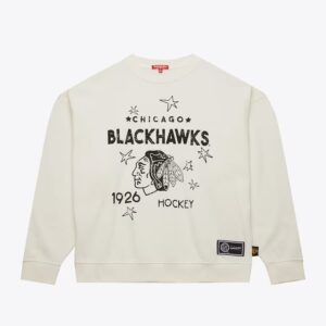 Mitchell & Ness Women's Cream Chicago Blackhawks Logo Lightweight 3.0 Fleece Pullover Sweatshirt Cream 1376481