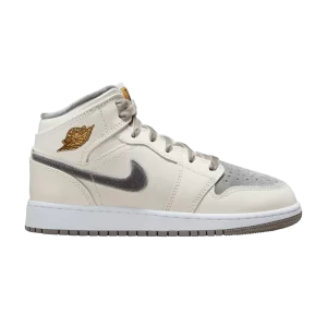 Air Jordan 1 Mid SE GS 'Pewter Velvet Toe' Sail/Metallic Gold/Flat Pewter FB9899 100