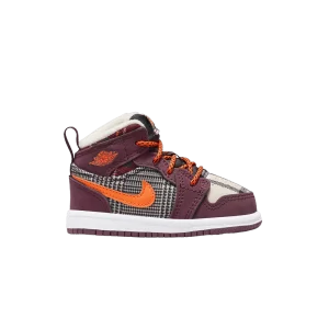 Air Jordan 1 Mid SE TD 'Plaid' Night Burgundy/Black/White/Total Orange FD5462 608